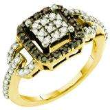 0.48 CT 14k Yellow Gold Round Black & White Diamond Ladies  Cocktail Ring