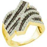 1.03 Carat (ctw) 10k Yellow Gold Round Black & White Diamond Ladies Right Hand Fashion Band