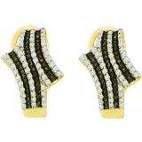0.94 Carat (ctw) 10k Yellow Gold Round Black & White Diamond Ladies Fashion Earrings