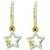 0.25 Carat (ctw) 10k Yellow Gold Brilliant White Diamond Ladies Star Shape Dangling Drop Earrings