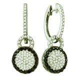 0.52 Carat (ctw) 10k White Gold Round Black & White Diamond Ladies Dangling Earrings