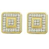0.15 Carat (ctw) Round White Diamond Square Micro Pave Screw Back Earrings for Women in 10K Yellow Gold