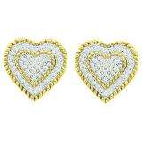 0.33 Carat (ctw) 10k Yellow Gold Brilliant White Diamond Ladies Micro Pave Heart Shape Stud Earrings