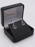 0.25 Carat (ctw) 10k White Gold White Diamond Ladies Micro Pave Peace Sign Drop Earrings
