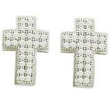 0.15 Carat (ctw) 10k White Gold White Diamond Ladies Micro Pave Cross Earrings
