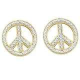 0.15 Carat (ctw) 10k Yellow Gold White Diamond Ladies Micro Pave Peace Sign Earrings