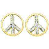 0.15 Carat (ctw) 10k Yellow Gold White Diamond Ladies Micro Pave Peace Sign Earrings