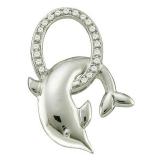 0.08 Carat (ctw) 10k White Gold Brilliant White Diamond Ladies Dolphin Pendant
