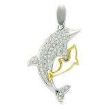 0.25 Carat (ctw) 10k White Gold Brilliant Round White Diamond Ladies Micro Pave Dolphin Pendant
