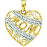 0.10 Carat (ctw) 10k Yellow Gold White Diamond Ladies Heart Moms Gift Pendant