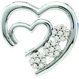 0.07 Carat (ctw) 10k White Gold Diamond Ladies Cluster Flower With Double Heart Pendant