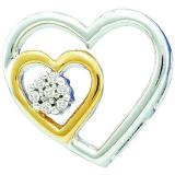 0.03 Carat (ctw) 10k White Gold Brilliant White Diamond Ladies Two Tone Double Heart Pendant