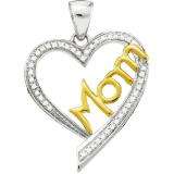 0.13 Carat (ctw) 10k White Gold White Diamond Ladies Two Tone Moms Gift Heart Pendant