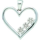 0.07 Carat (ctw) 10k White Gold Diamond Ladies Three Flowers With Heart Pendant