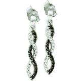 0.15 Carat (ctw) 10k White Gold Black & White Diamond Ladies Infinity Swirl Dangling Earrings