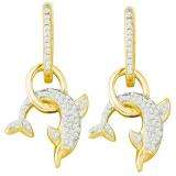 0.33 Carat (ctw) 10k Yellow Gold Brilliant White Diamond Ladies Dolphin Shape Drop Earrings