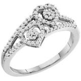 0.25 Carat (ctw) 10k White Gold Brilliant White Diamond Ladies Bridal Promise Double Heart Engagement Ring