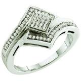 0.15 Carat (ctw) 10k White Gold Round White Diamond Ladies Micro Pave Bridal Engagement Ring