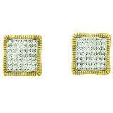 0.25 Carat (ctw) 10k Yellow Gold Brilliant White Diamond Ladies Micro Pave Square Shape Earrings