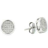 0.15 Carat (ctw) Sterling Silver White Diamond Ladies Micro Pave Setting Circle Shape Stud Earrings