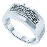 0.20 Carat (ctw) 10k White Gold Round White Diamond Men's Micro Pave Wedding Band