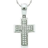 0.10 Carat (ctw) 10k White Gold White Diamond Ladies Micro Pave Cross Pendant