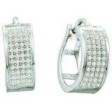 0.25 Carat (ctw) Sterling Silver Brilliant White Diamond Ladies Micro Pave Hoop Earrings
