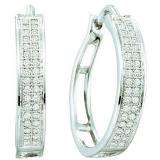 0.20 Carat (ctw) Sterling Silver White Diamond Ladies Micro Pave Hoop Earrings