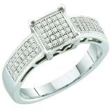0.20 Carat (ctw) Sterling Silver White Diamond Ladies Micro Pave Engagement Ring