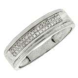 0.12 Carat (ctw) Sterling Silver White Diamond Men's Hip Hop Micro Pave Wedding Band Ring