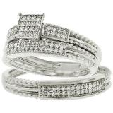 0.25 Carat (ctw) Sterling Silver Round White Diamond Men's & Women's Micro Pave Engagement Ring Trio Bridal Set