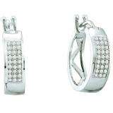 0.16 Carat (ctw) Sterling Silver Brilliant White Diamond Ladies Micro Pave Hoop Earrings