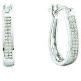 0.15 Carat (ctw) Sterling Silver Round Diamond Ladies Micro Pave Hoop Earrings