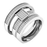 0.33 Carat (ctw) Sterling Silver Round White Diamond Men's & Women's Micro Pave Engagement Ring Trio Bridal Set