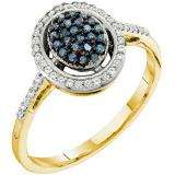 0.25 Carat (ctw) 10k Yellow Gold Blue & White Diamond Ladies Cocktail Right Hand Ring