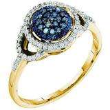 0.25 Carat (ctw) 10k Yellow Gold Blue & White Diamond Ladies Cocktail Right Hand Ring