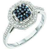 0.25 Carat (ctw) 10k White Gold Blue & White Diamond Ladies Cocktail Right Hand Ring