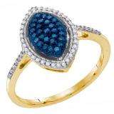 0.26 Carat (ctw) 10K Yellow Gold Round Blue & White Diamond Ladies Right Hand Fashion Ring 1/4 CT