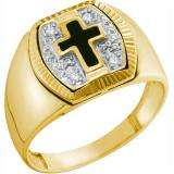 0.05 Carat (ctw) 10K Yellow Gold Round White Diamond Men's Two Tone Cross Cluster Ring Wedding Band