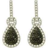 1.80 Carat (ctw) 10k White Gold Round White & Black Diamond Ladies Fashion Dangling Earrings