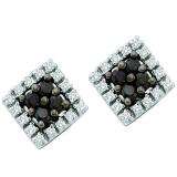 0.25 Carat (ctw) 10k White Gold Black & White Diamond Ladies Square Shape Earrings