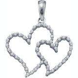0.17 Carat (ctw) 10K White Gold Round White Diamond Ladies Double Heart Pendant
