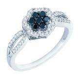 0.32 Carat (ctw) 10k White Gold Black & White Diamond Ladies Flower Split Shank Engagement Ring 1/3 CT