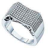0.50 Carat (ctw) 10k White Gold Round White Diamond Men's Micro Pave Hip Hop Ring