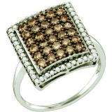 1.00 Carat (ctw) 10k White Gold Round Brown & White Diamond Ladies Fashion Right Hand Ring