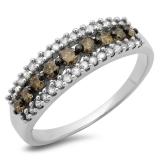 0.50 Carat (ctw) 10K White Gold Round Champagne & White Diamond Ladies Cocktail Right Hand Fashion Band 1/2 CT