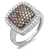1.00 Carat (ctw) 10K White Gold Round Champagne & White Diamond Ladies Cocktail Right Hand Ring