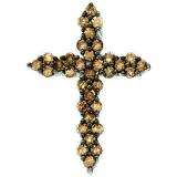 0.50 Carat (ctw) 10k White Gold Round Brown Diamond Ladies Cross Pendant