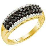0.63 Carat (ctw) 10k Yellow Gold Round Black & White Diamond Ladies Right Hand Band