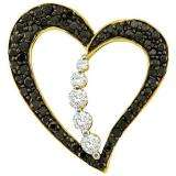 0.51 Carat (ctw) 10k Yellow Gold Round Black & White Diamond Ladies Heart Pendant